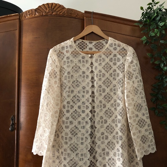 SOLD Vintage 60’s Ivory Lace Swing Overcoat M - Picture 6 of 6